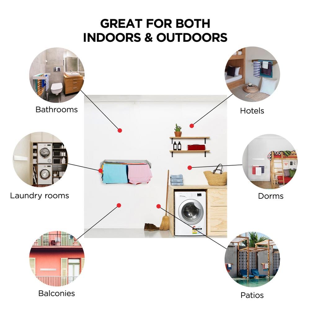White Wall-Mount Retractable 6-Tier Laundry Drying Rack