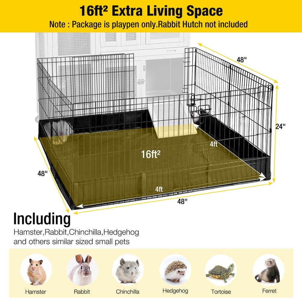Black Metal Portable Small Pet Playpen with Waterproof Floor