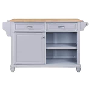 Gray Wood 57.5 in. Kitchen Island with Towel Rack