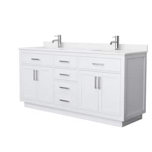 Beckett TK 72 in. W x 22 in. D x 35 in. H Double Sink Bath Vanity in White with Brushed Nickel Trim White Quartz Top