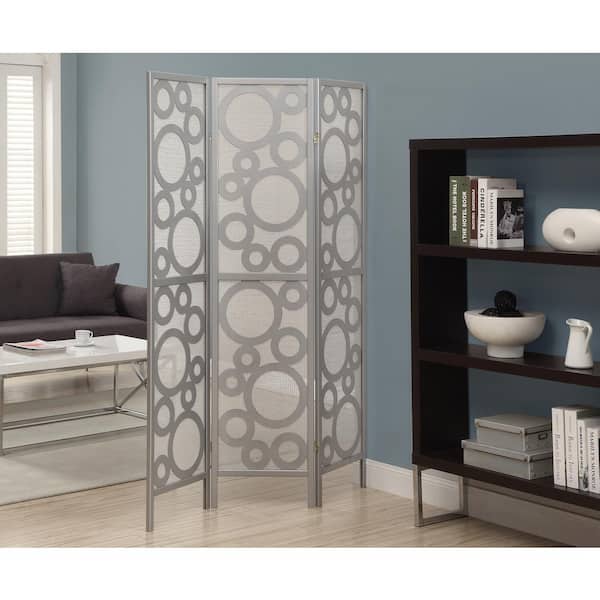 Monarch Specialties 71 in. X 54 in. 3-Panel Silver with Bubble Design Folding Screen Room Divider