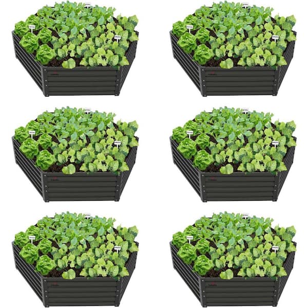 6-Piece Outdoor Gray Hexagon Galvanized Raised Garden Beds, 70 x 60 x 18 in Metal Planter Box