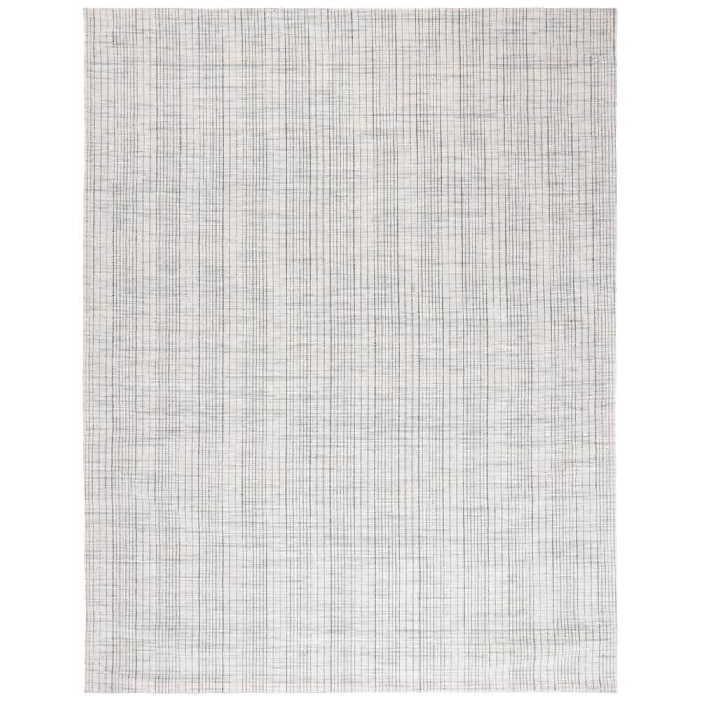 Gray and Beige Wool Stripe Flat Woven 8' x 10' Rug