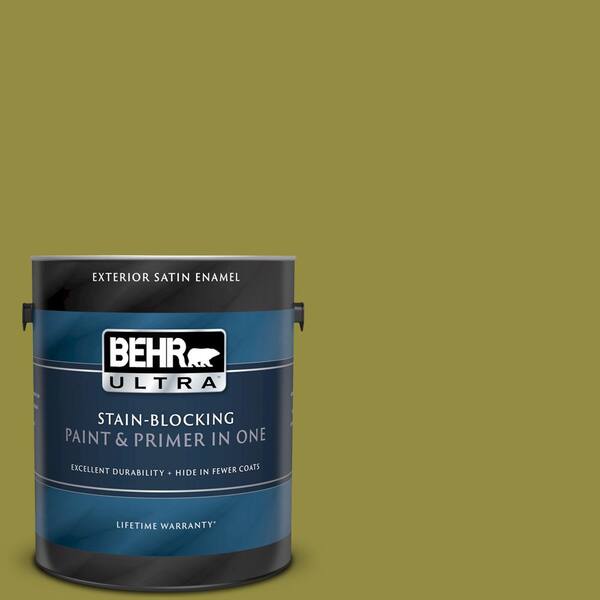 BEHR ULTRA 1 gal. #UL200-20 Retro Avocado Satin Enamel Exterior Paint and Primer in One