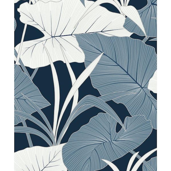 NextWall 31.35 sq. ft. Blue Lagoon Elephant Leaves Vinyl Peel and Stick Wallpaper Roll