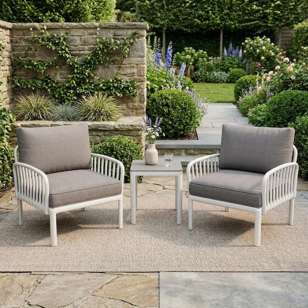 White Plastic Outdoor Lounge Chairs Patio Club Chairs with Thick