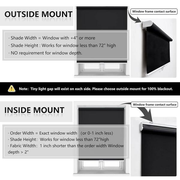 Black Cordless Blackout Polyester Fabric Roller Shades with Spring