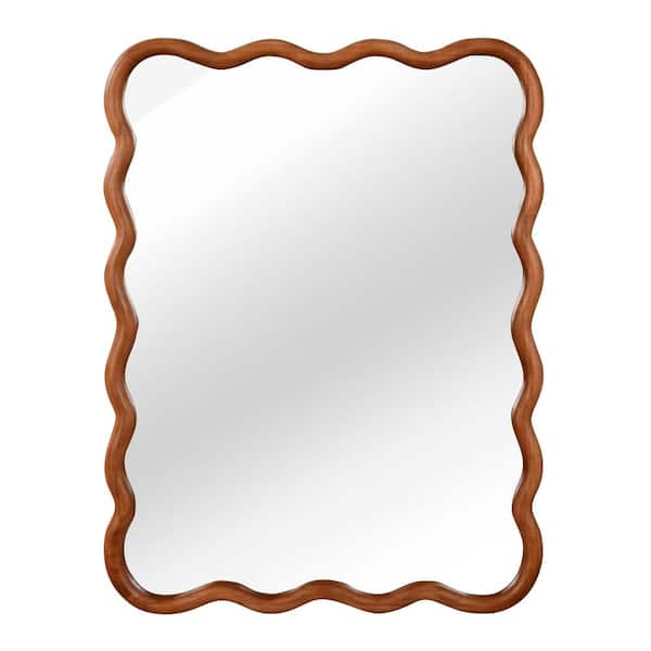 Yellowish-brown 30 in W x 40 in. H Rectangle Boho Wavy Wood Framed Mirror
