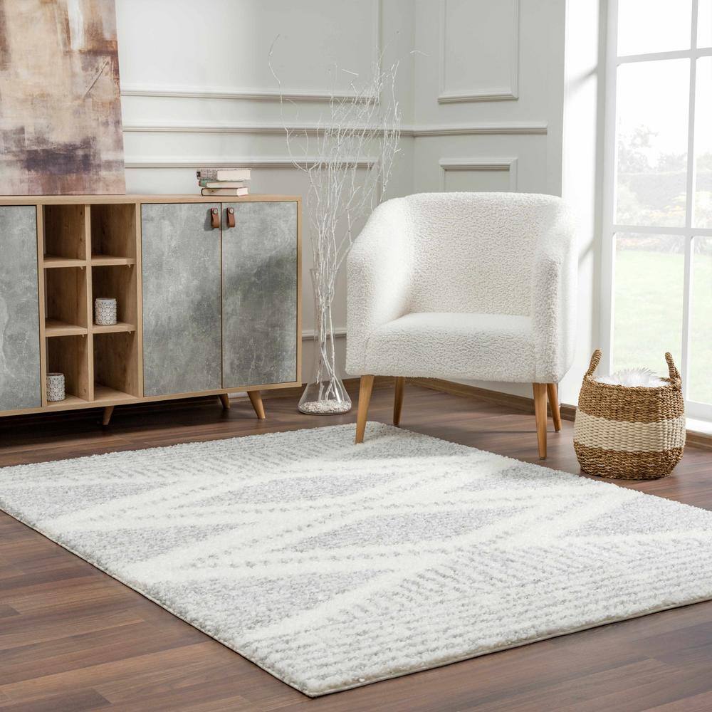 Gray and Cream Shaggy Runner Rug with Plush Pile