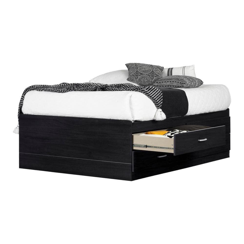 Black Onyx Full Captain Bed with Bookcase Headboard and Drawers