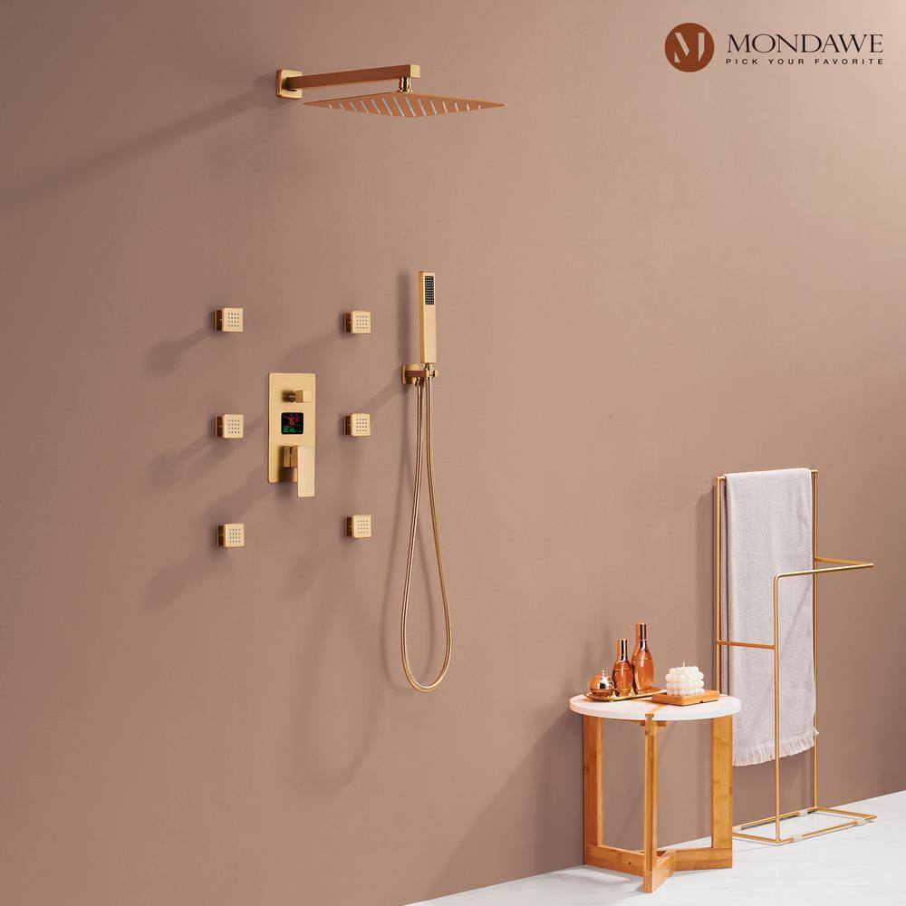 Brushed Gold Wall Mounted Dual Shower System with Digital Display