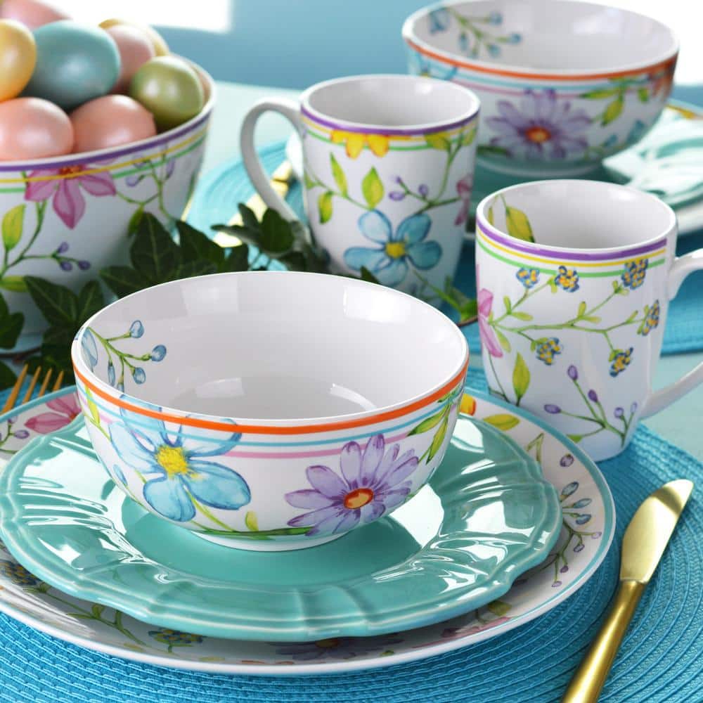 Charlotte Pastel Floral Ceramic Dinnerware Set, Service for 4