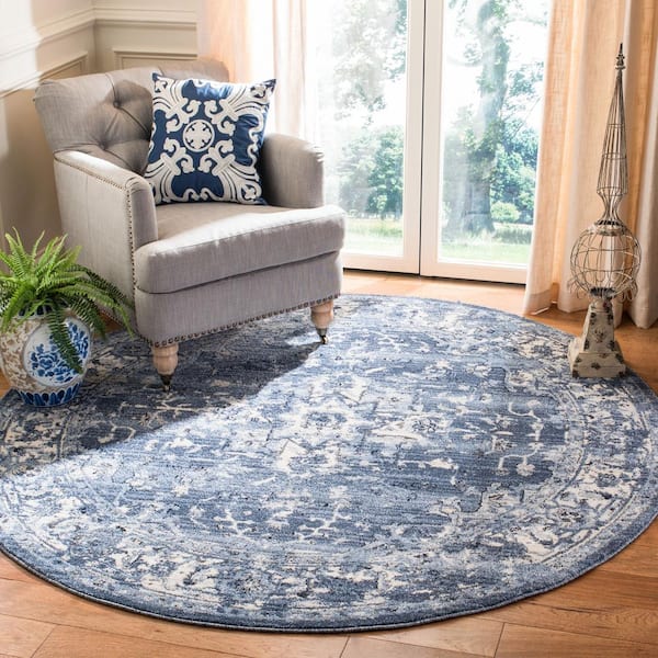 Charleston Navy/Cream 8 ft. x 8 ft. Distressed Border Round Area Rug