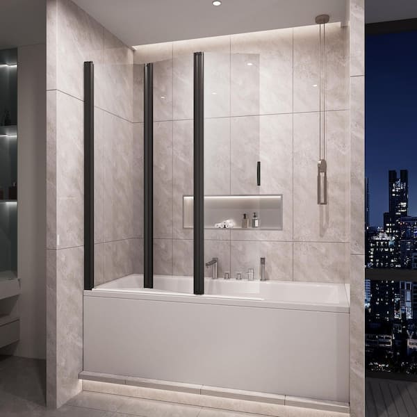 47 in. W x 59 in. H Pivot Tub Door in Matte Black with Clear Tempered Glass