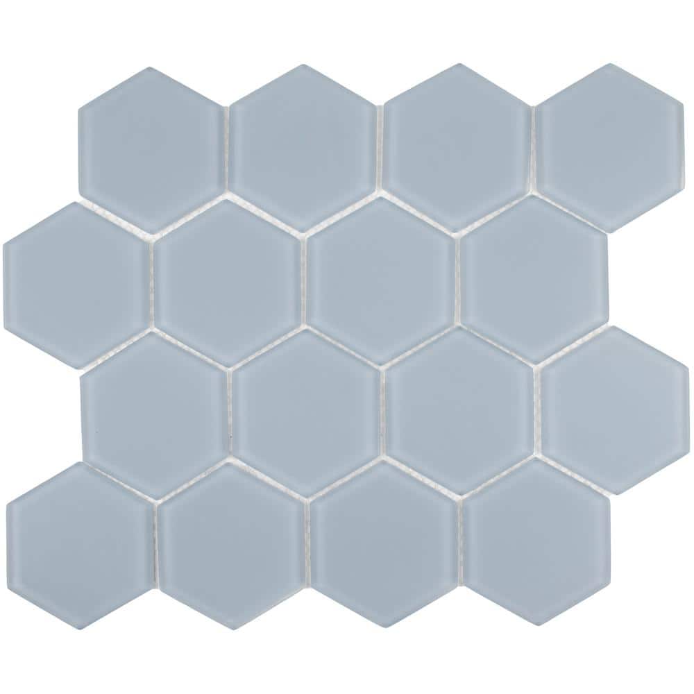 Aqua Blue Matte Glass Hexagon Mosaic Tile 11x12