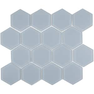 3 in. Beehive 10.25 in. x 11.75 in. Hexagon Aqua Blue Matte Glass Mesh-Mounted Mosaic Tile (9.13 sq. ft./Case)