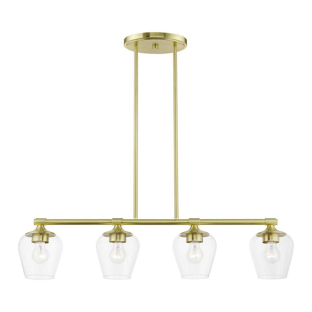 Elegant Satin Brass Linear Chandelier with Clear Glass Shades