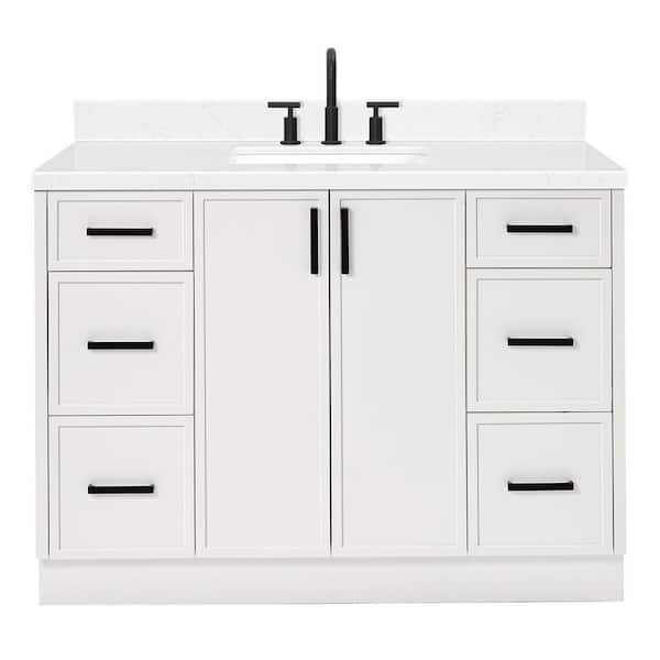 Kelly 48.25 in. W x 22 in. D x 36 in. H Single Sink Bath Vanity in White with Carrara White Quartz Top