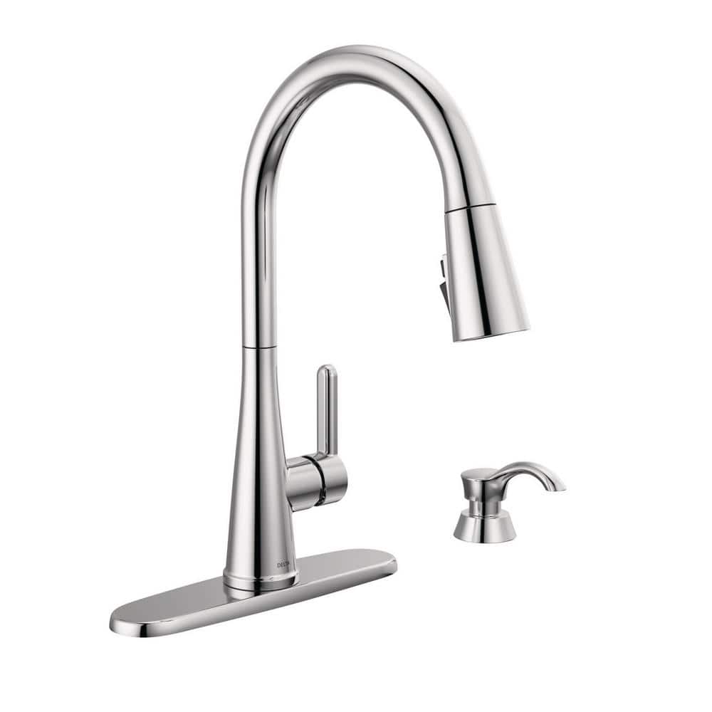 Delta Greydon Single-Handle Pull Down Sprayer Kitchen Faucet with ShieldSpray and Soap Dispenser in Polished Chrome -  19826Z-SD-DST