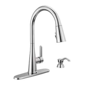 Greydon Single-Handle Pull Down Sprayer Kitchen Faucet with ShieldSpray and Soap Dispenser in Polished Chrome