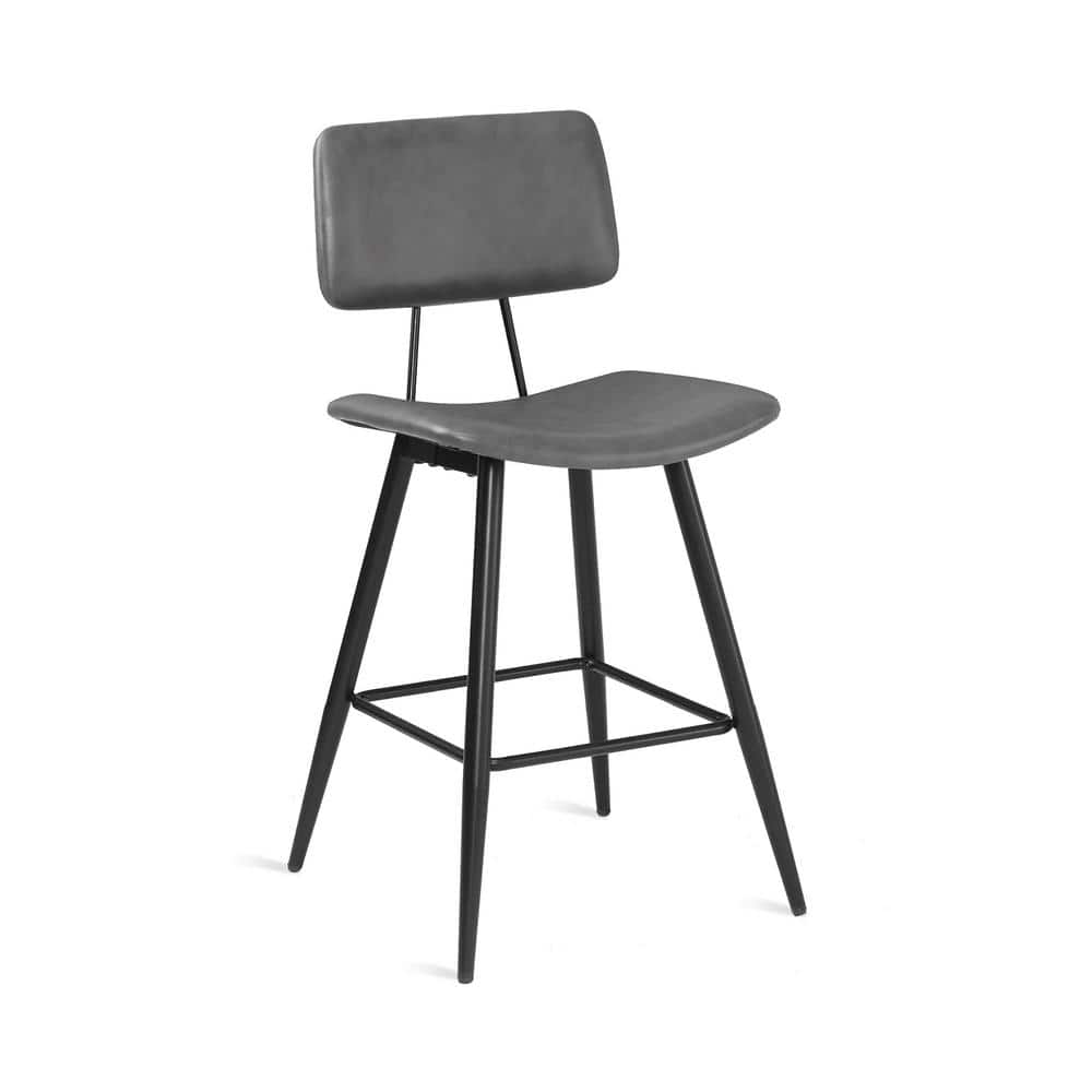 Gray Faux Leather Counter Height Bar Stools with Metal Frame, Set of 2