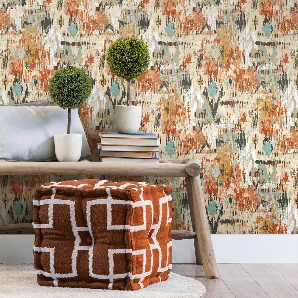 Orange Aztec Peel and Stick Vinyl Wallpaper Roll