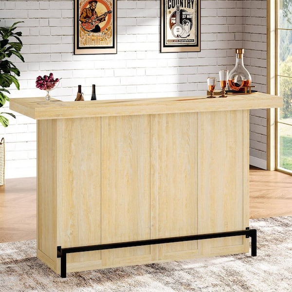 Kearsten 70.9 in. Wooden Oak Bar Table, 4-Tier Bar Counter Cocktail Table with 5 Muti-Bottle Complements for Bars