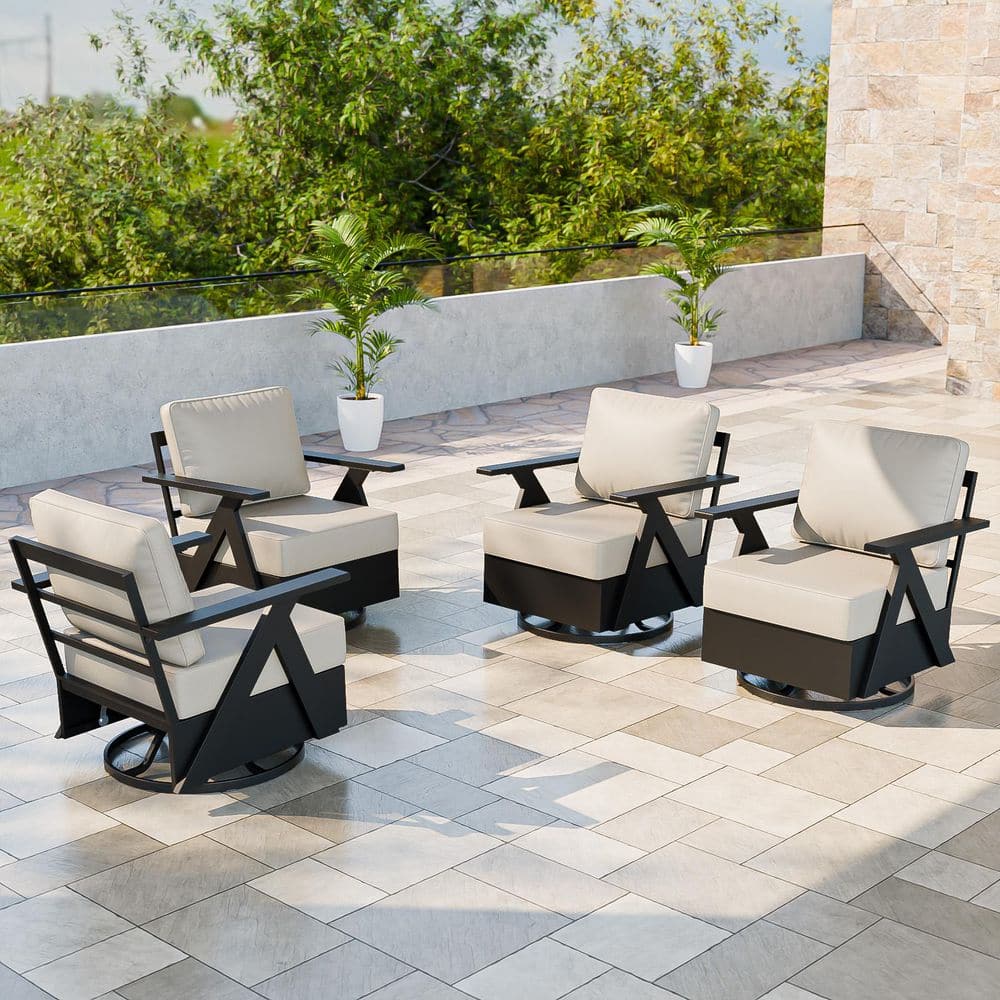 COOS BAY All-Weather Aluminum Outdoor Rocking Chair Patio Swivel Glider Chair with Beige Cushions (4-Pack) CB-FMO-2B-V01