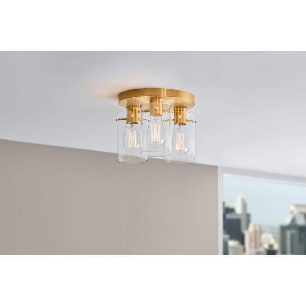 Regan 11.75" Brushed Gold Flush Mount with Clear Glass Shades