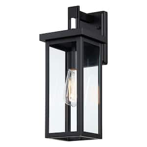 1-Light Matte Black Outdoor Hardwired Wall Lantern Sconce with Clear Glass Shade