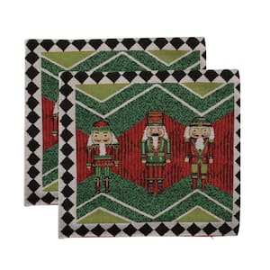Green Watts Nutcrackers Jacquard Fabric 18 in. x 18 in. Christmas Throw Pillow Cover (Set of 2)