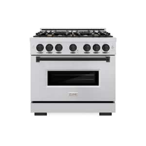 Classic 36 in. 6-Burner Gas Range with Gas Convection Oven in Stainless Steel and Matte Black