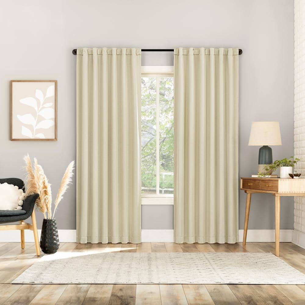 Cream Polyester 96" Blackout Back Tab Curtain Panel Pair