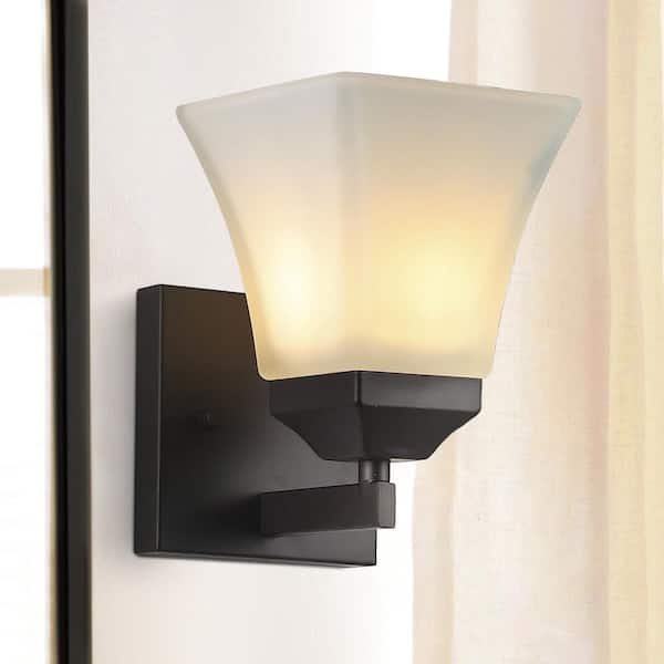 JONATHAN Y Staunton 5 in. 1-Light Iron/Glass Modern Cottage LED Vanity Light, Oil Rubbed Bronze