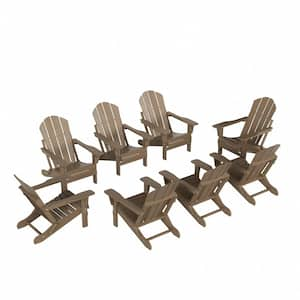 Addison Weathered Wood 8-Piece Plastic Folding Outdoor Patio Fade Resistant Adirondack Conversation Chair Set