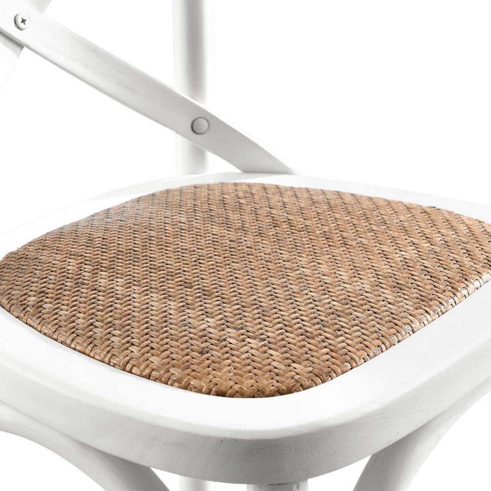 Modern Farmhouse Elm and Rattan White Counter Stool