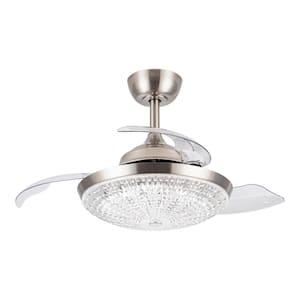 36 in. Modern Indoor Integrated LED Retractable 3-Blade Sand Nickel Chandelier Ceiling Fan with Remote Control and Light
