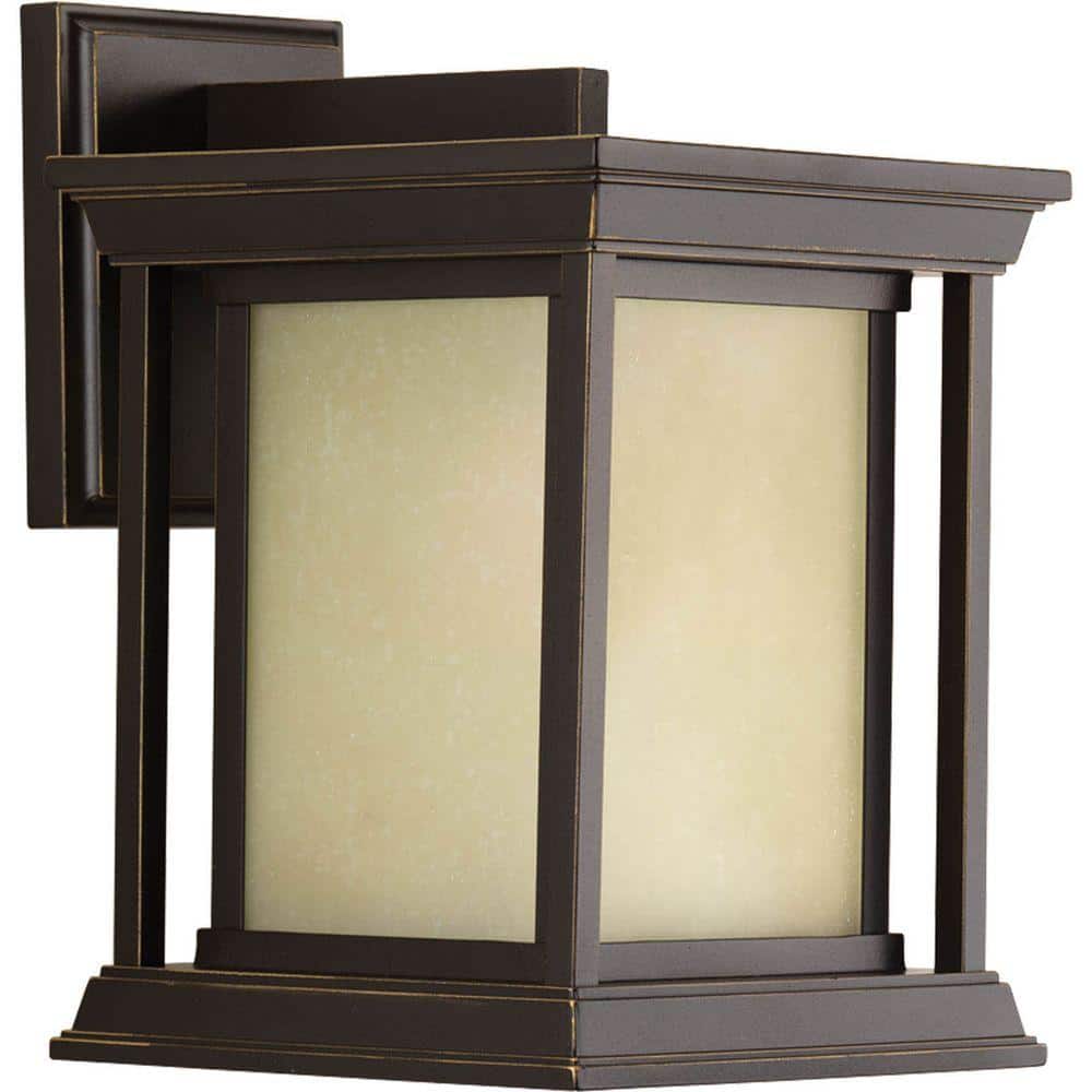 Antique Bronze Dimmable Lantern Sconce with Linen Glass Shade
