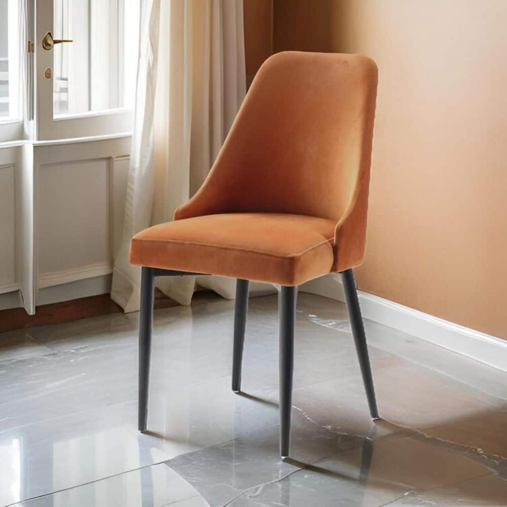 Black/Orange Velvet Upholstered Metal Frame Dining Chair, Sturdy Dining Chair for Dining Rooms