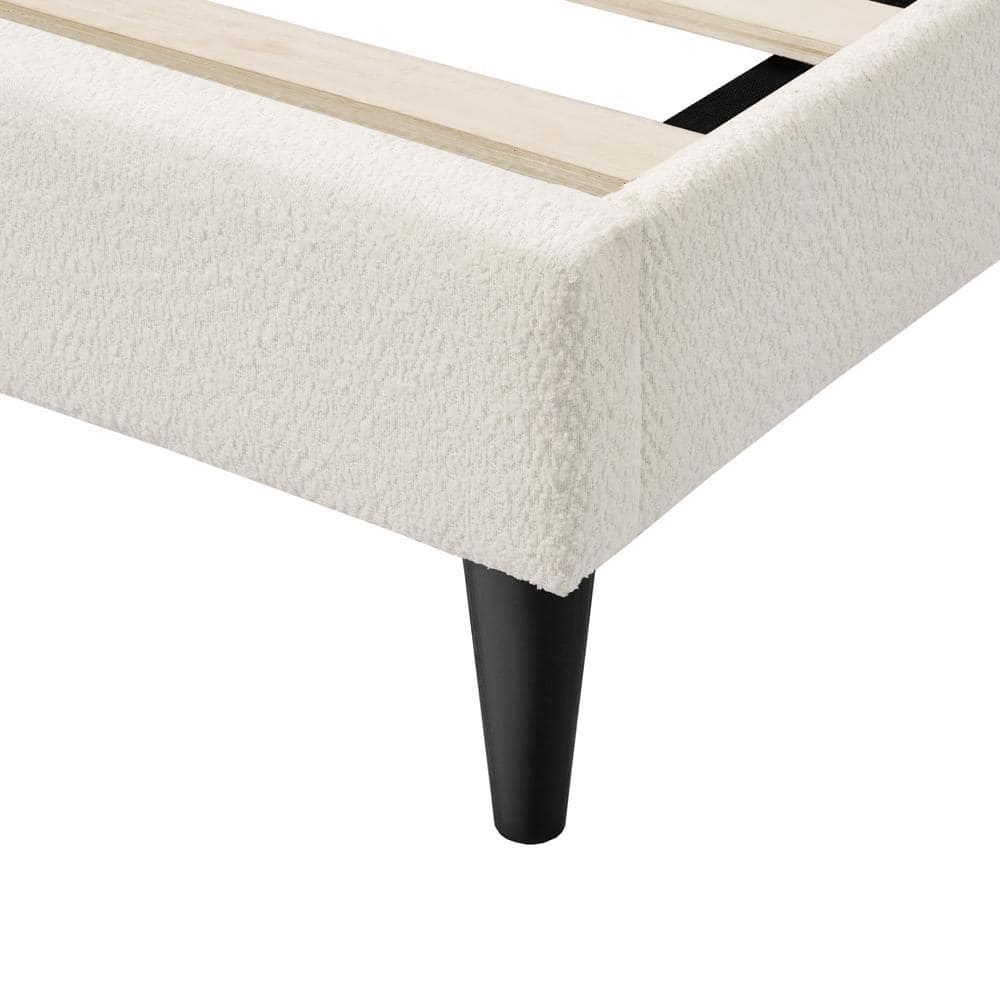 Cream Upholstered Queen Bed with Tufted Headboard and Nailhead Trim