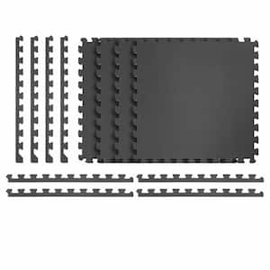 Reversible Multi-Purpose 24 in. x 24 in. x .51 in. Interlocking Black/Gray Foam Flooring Recyclamat (4-Pieces)