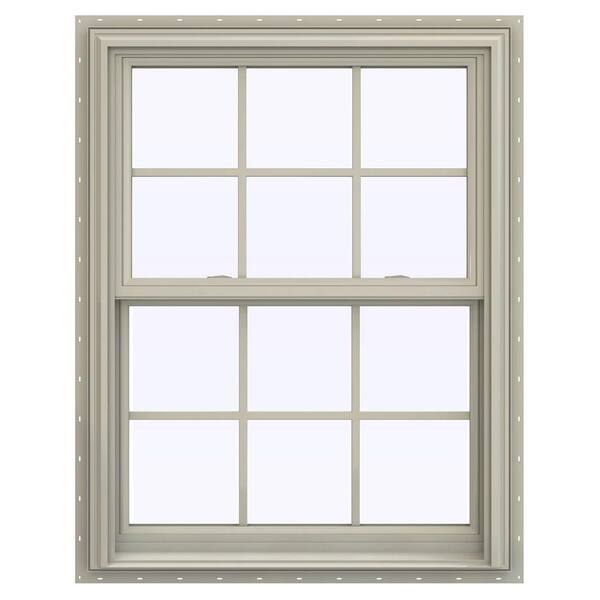 JELD-WEN 31.5 in. x 35.5 in. V-2500 Series Desert Sand Vinyl Double Hung Window with Colonial Grids/Grilles