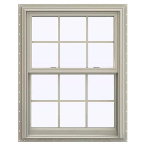 JELD-WEN 31.5 in. x 47.5 in. V-2500 Series Desert Sand Vinyl Double Hung Window with Colonial Grids/Grilles