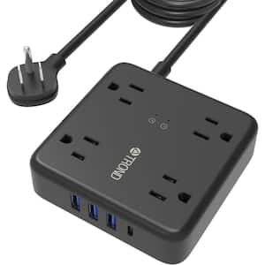 4-Outlet Power Strips Surge Protector with 4 USB Ports Extension Cord Wall Mounted in Black