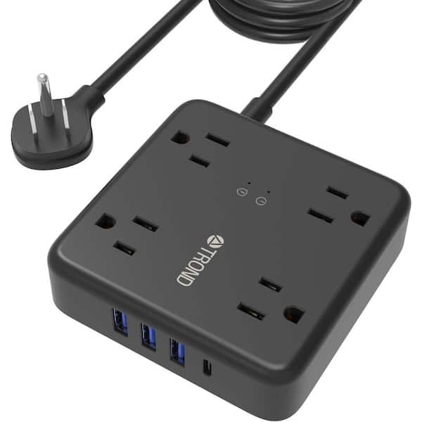 Etokfoks 4-Outlet Power Strips Surge Protector with 4 USB Ports Extension Cord Wall Mounted in Black