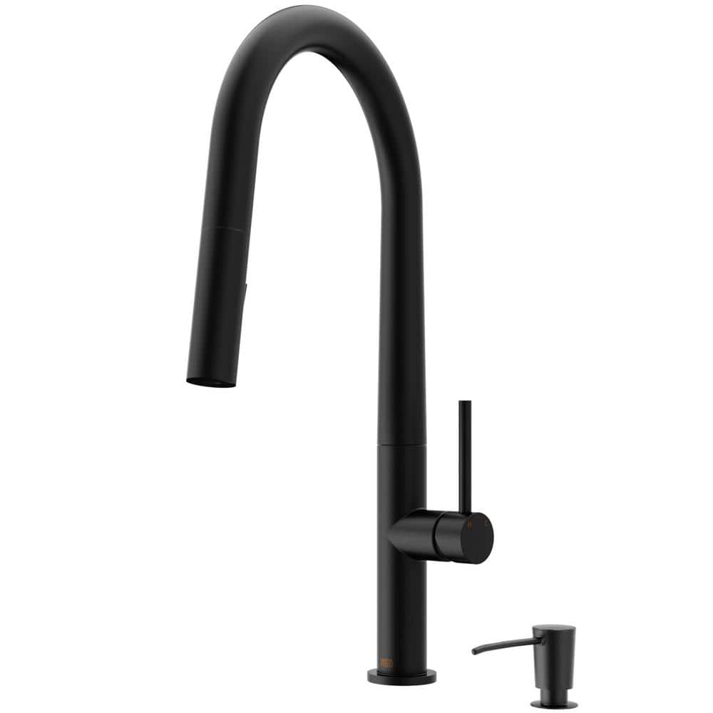 Matte Black Brass Pull-Down Kitchen Faucet with Soap Dispenser