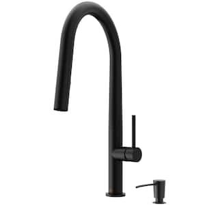 Greenwich Single Handle Pull-Down Sprayer Kitchen Faucet Set with Soap Dispenser in Matte Black