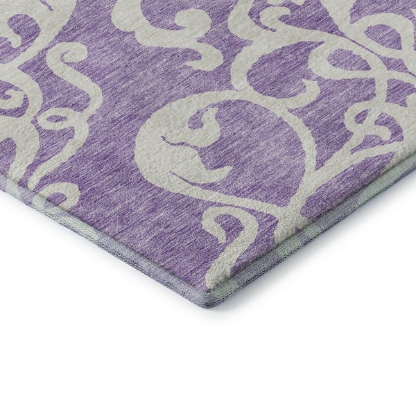 Mayfield Premium Machine Washable Abstract AMF973 Purple 2 ft. 3 in. x 7 ft. 6 in. Runner Rug