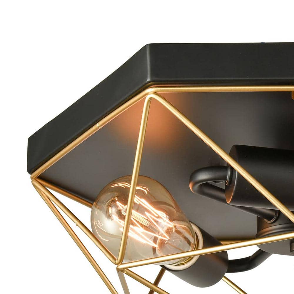 Modern Black and Brass Geometric Flush Mount Ceiling Light