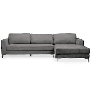Agnew 2-Piece Gray Fabric 4-Seater L-Shaped Right-Facing Chaise Sectional Sofa with Chrome Legs